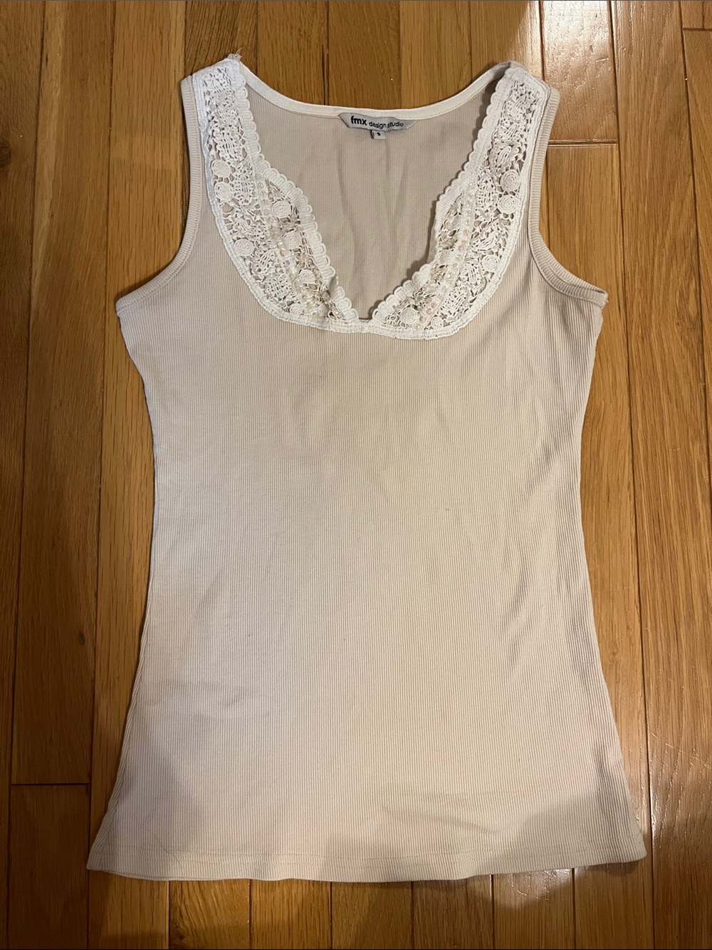 FMX Design Studio cream colour sparkly collar tank top